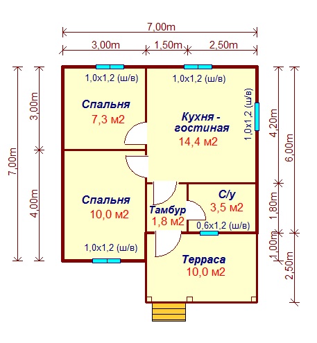 Поэтажный планКаркасный дом 7х7 Воганово
